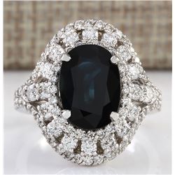 6.15 CTW Natural Sapphire And Diamond Ring In 18K White Gold