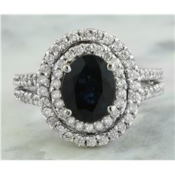 4.00 CTW Sapphire 18K White Gold Diamond Ring