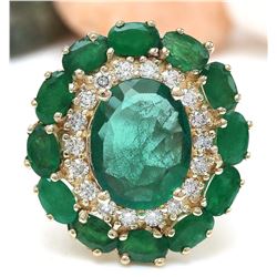 6.97 CTW Natural Emerald 14K Solid Yellow Gold Diamond Ring