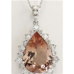 13.42 CTW Natural Morganite And Diamond Pendant In 14K Solid White Gold