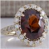 Image 2 : 10.43 CTW Natural Hessonite Garnet And Diamond Ring 18K Solid Yellow Gold