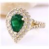 Image 2 : 3.00 CTW Natural Emerald 18K Solid Yellow Gold Diamond Ring