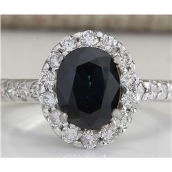 3.11 CTW Natural Blue Sapphire Diamond Ring 14K Solid White Gold