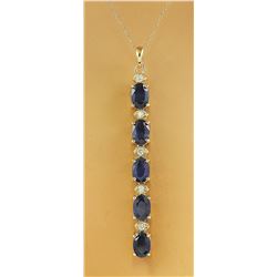 4.50 CTW Sapphire 18K Yellow Gold Diamond Necklace