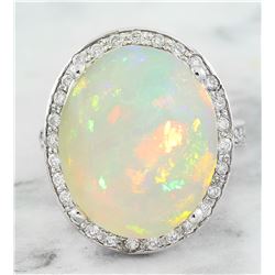 11.55 CTW Opal 18K White Gold Diamond Ring