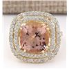 Image 1 : 8.19 CTW Natural Morganite And Diamond Ring In 18K Solid Yellow Gold