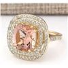 Image 2 : 8.19 CTW Natural Morganite And Diamond Ring In 18K Solid Yellow Gold