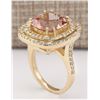 Image 3 : 8.19 CTW Natural Morganite And Diamond Ring In 18K Solid Yellow Gold