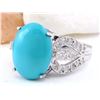 Image 2 : 8.75 CTW Natural Turquoise 14K Solid White Gold Diamond Ring
