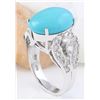 Image 4 : 8.75 CTW Natural Turquoise 14K Solid White Gold Diamond Ring
