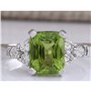 Image 1 : 3.38 CTW Natural Green Peridot And Diamond Ring 18K Solid White Gold