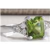 Image 2 : 3.38 CTW Natural Green Peridot And Diamond Ring 18K Solid White Gold