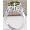 Image 3 : 3.38 CTW Natural Green Peridot And Diamond Ring 18K Solid White Gold