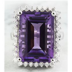 7.50 CTW Amethyst 18K White Gold Diamond Ring
