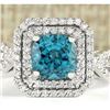 Image 1 : 5.46 CTW Natural Blue Zircon And Diamond Ring 18K Solid White Gold