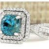 Image 2 : 5.46 CTW Natural Blue Zircon And Diamond Ring 18K Solid White Gold