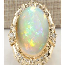 14.98 CTW Natural Opal And Diamond Ring In 14K Yellow Gold