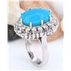 Image 5 : 10.82 CTW Natural Turquoise 18K Solid White Gold Diamond Ring