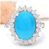 Image 1 : 7.00 CTW Natural Turquoise 14K Solid White Gold Diamond Ring