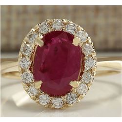 1.81 CTW Natural Red Ruby And Diamond Ring 18K Solid Yellow Gold