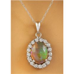 2.00 CTW Opal 14K White Gold Diamond Necklace