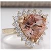 Image 2 : 6.27 CTW Natural Peach Morganite And Diamond Ring In 14K Solid Yellow Gold