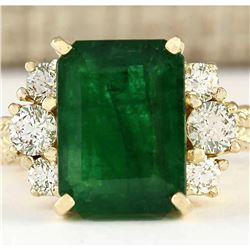 6.38 CTW Natural Emerald And Diamond Ring In 18K Yellow Gold