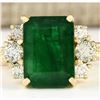 Image 1 : 6.38 CTW Natural Emerald And Diamond Ring In 18K Yellow Gold