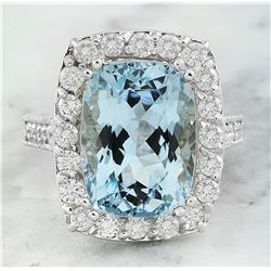 9.15 CTW Aquamarine 18K White Gold Diamond Ring