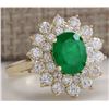 Image 2 : 3.11 CTW Natural Emerald And Diamond Ring 14K Solid Yellow Gold