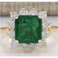 4.40 CTW Natural Emerald And Diamond Ring In 14K Yellow Gold