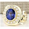Image 2 : 6.81 CTW Natural Blue Tanzanite And Diamond Ring 18K Solid Yellow Gold