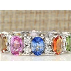 7.09 CTW Natural Sapphire And Diamond Ring In 14K White Gold