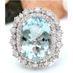 10.04 CTW Natural Aquamarine 14K Solid White Gold Diamond Ring