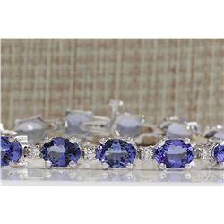 17.59 CTW Natural Tanzanite And Dimond Bracelet In 14k Solid White Gold