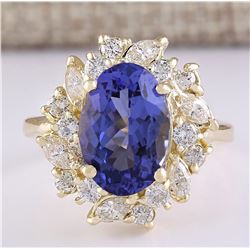 6.58 CTW Natural Tanzanite And Diamond Ring In 18K Yellow Gold