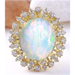 8.75 CTW Natural Opal 14K Solid Yellow Gold Diamond Ring