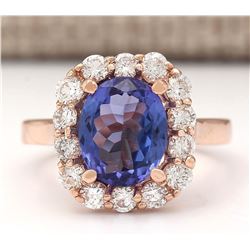 4.33 CTW Natural Blue Tanzanite And Diamond Ring In 14k Rose Gold