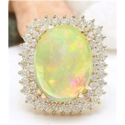 18.25 CTW Natural Opal 18K Solid Yellow Gold Diamond Ring