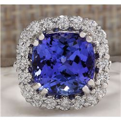 4.71 CTW Natural Blue Tanzanite And Diamond Ring 18K Solid White Gold