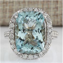 8.62 CTW Natural Blue Aquamarine Diamond Ring 18K Solid White Gold