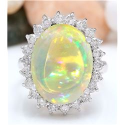 7.59 CTW Natural Opal 14K Solid White Gold Diamond Ring