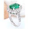 Image 4 : 3.98 CTW Natural Emerald 14K Solid White Gold Diamond Ring