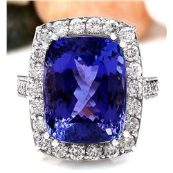 17.53 CTW Natural Tanzanite 18K Solid White Gold Diamond Ring