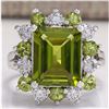 Image 1 : 4.97 CTW Natural Green Peridot And Diamond Ring 14K Solid White Gold