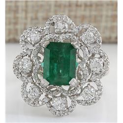 4.70 CTW Natural Emerald And Diamond Ring In 18K White Gold