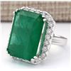 Image 2 : 22.76 CTW Natural Emerald And Diamond Ring In 18K White Gold