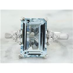 4.20 CTW Aquamarine 18K White Gold Diamond Ring