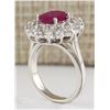 Image 4 : 3.11 CTW Natural Ruby And Diamond Ring In 14k White Gold