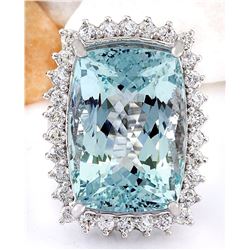29.03 CTW Natural Aquamarine 18K Solid White Gold Diamond Ring